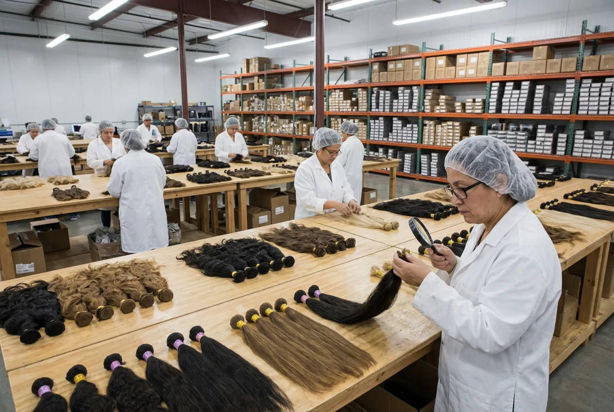 Raw virgin hair sorting and grading for wholesale wigs production